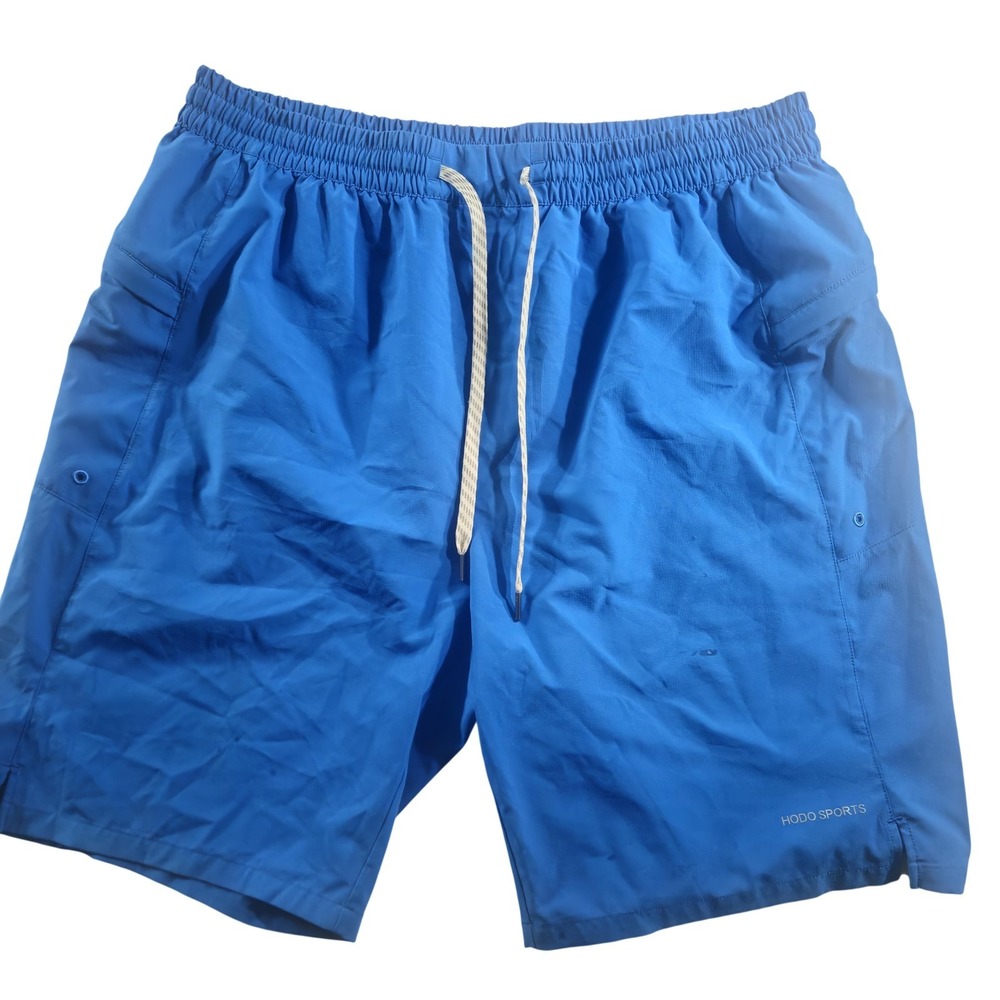 HODO SPORTS Swim Shorts Mens 2XL Blue Solid Elastic Waist Drawstring Pockets